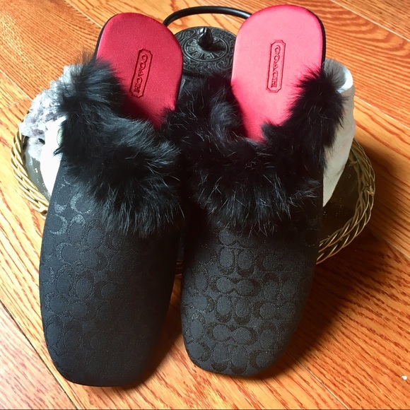 coach fur slides
